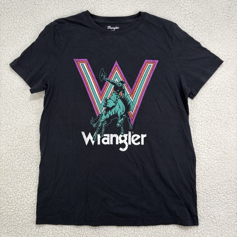 Wrangler Rodeo Graphic T-Shirt Womens Medium Black Cowboy Bronco Tee